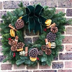 Natural Wreath- Green Ribbon