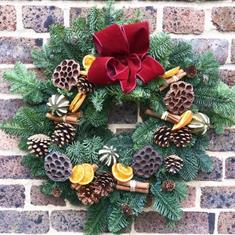 Natural wreath- Red Ribbon 