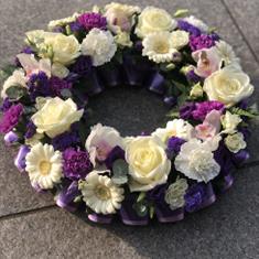 Purple and White Loose Wreath