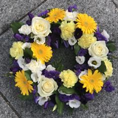 Purple, Lemon and White Loose Wreath