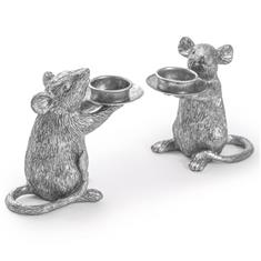 Pair Of Silver Mouse Candle Holders
