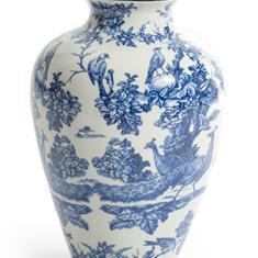 Blue and White Tropical Bird Vase