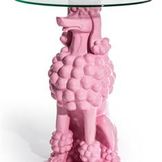 Sitting Pink Poodle Side Table With Glass Top
