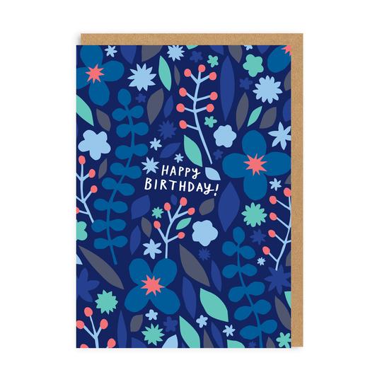 Happy Birthday Blue Flowers Greetings Card